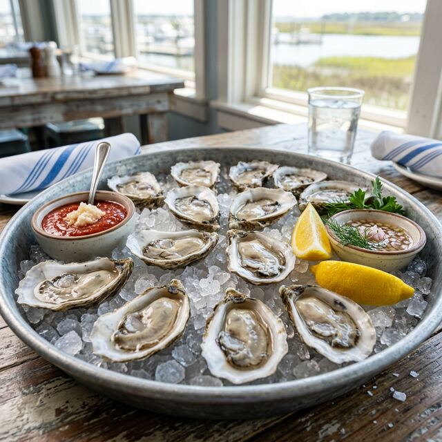 Oysters on the half shell on ice
